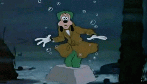 A Cartoon Character Is Standing On A Rock In The Water GIF