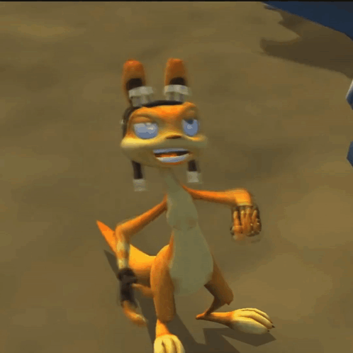 A Cartoon Character Is Standing On A Sandy Beach GIF