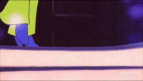 A Cartoon Character Is Standing On A Staircase With Shotcut Written On The Bottom GIF
