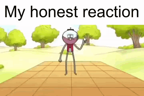 A Cartoon Character Is Standing On A Tiled Floor In A Park . GIF