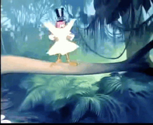 A Cartoon Character Is Standing On A Tree Branch In The Woods GIF