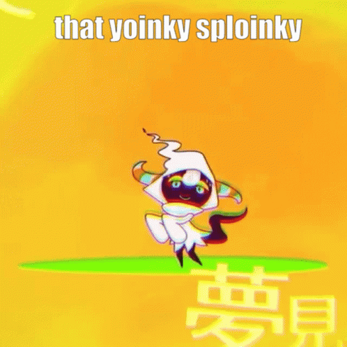 A Cartoon Character Is Standing On A Yellow Background With The Words `` That Yoinky Sploinky '' On It . GIF