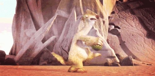 A Cartoon Character Is Standing On Its Hind Legs Holding A Watermelon GIF
