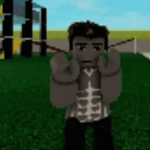 A Cartoon Character Is Standing On Top Of A Lush Green Field . GIF