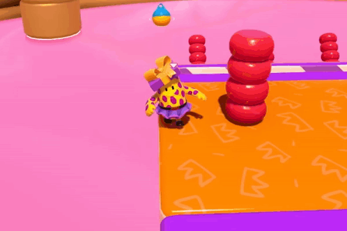 A Cartoon Character Is Standing On Top Of A Purple And White Striped Object GIF