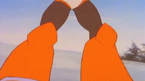 A Cartoon Character Is Standing Up In The Air With His Arms Outstretched . GIF