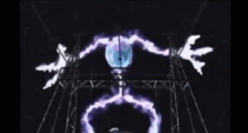 A Cartoon Character Is Surrounded By Purple Lightning Bolts GIF