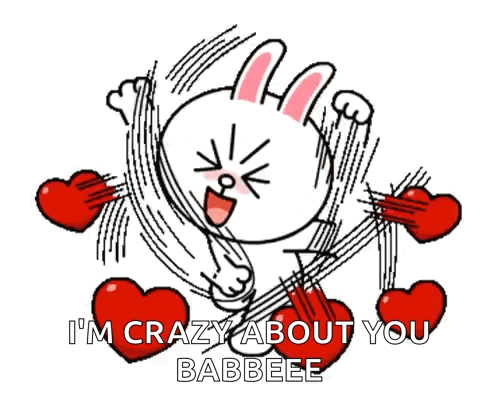 A Cartoon Character Is Surrounded By Red Hearts And Says `` I 'M Crazy About You Babeee '' . GIF