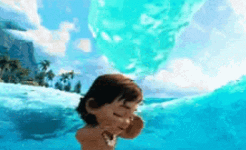 A Cartoon Character Is Swimming In The Ocean With A Blue Balloon In His Hand . GIF