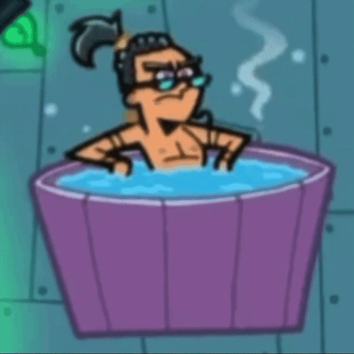 A Cartoon Character Is Taking A Bath In A Tub Of Water . GIF