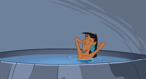 a cartoon character is taking a bath in a tub with his eyes closed