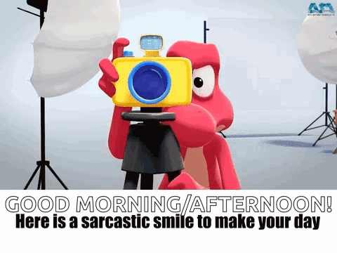 A Cartoon Character Is Taking A Picture With A Camera In A Studio . GIF