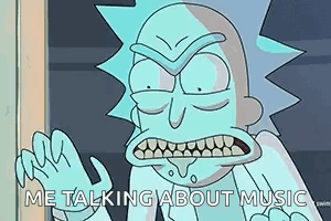 A Cartoon Character Is Talking About Music . GIF