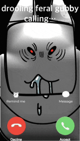 A Cartoon Character Is Talking On A Phone With The Words Drooling Feral Gubby Calling GIF