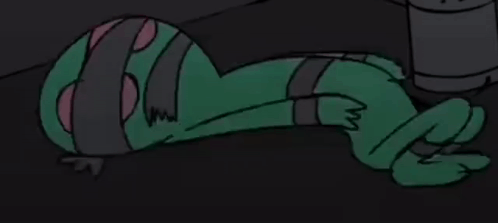 A Cartoon Character Is Tied Up And Laying On The Floor . GIF