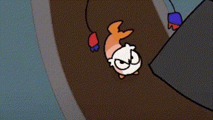A Cartoon Character Is Walking Down A Road With A Balloon In Its Mouth . GIF