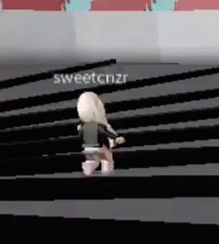 A Cartoon Character Is Walking Down A Set Of Stairs . GIF