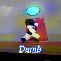 A Cartoon Character Is Walking On A Stage And The Word Dumb Is On The Bottom GIF