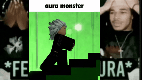 A Cartoon Character Is Walking Up A Set Of Stairs With Aura Monster Written On The Top GIF