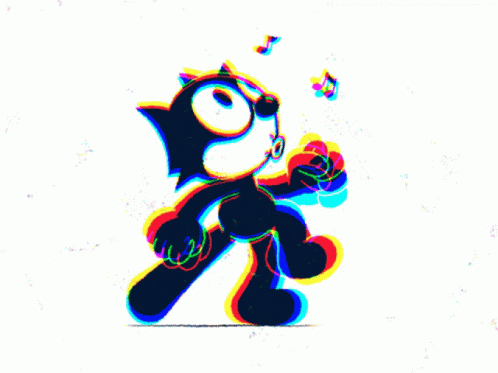A Cartoon Character Is Walking With A Guitar And A Note Flying In The Air GIF