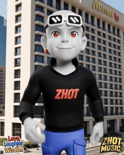 A Cartoon Character Is Wearing A Black Shirt That Says Zhot GIF
