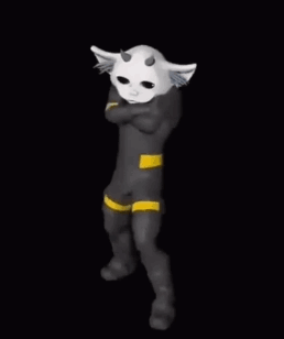 A Cartoon Character Is Wearing A Black Suit And A White Mask And Is Running In The Dark . GIF