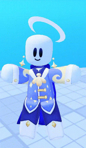 A Cartoon Character Is Wearing A Blue And White Outfit And Has A White Halo On His Head GIF