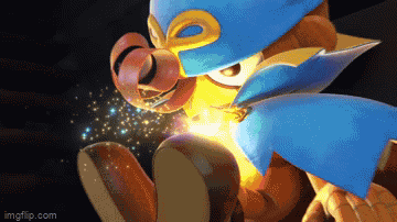 a cartoon character is wearing a blue cape and a mask with the letter p on it