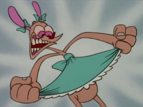 A Cartoon Character Is Wearing A Blue Dress And A Pink Bow GIF