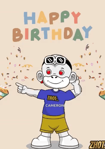 A Cartoon Character Is Wearing A Blue Shirt That Says Zhot Cameron GIF