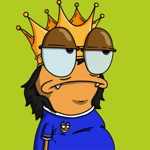 A Cartoon Character Is Wearing A Crown And Holding A Mug That Says Gm On It GIF