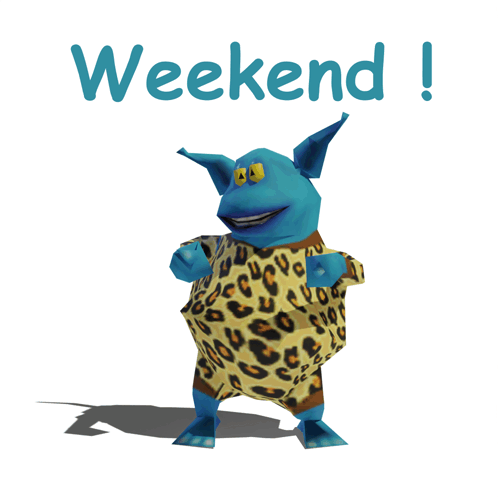 A Cartoon Character Is Wearing A Leopard Print Shirt With The Words Weekend Written Above Him GIF