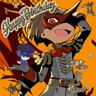 A Cartoon Character Is Wearing A Mask With The Words Happy Birthday Written On It GIF