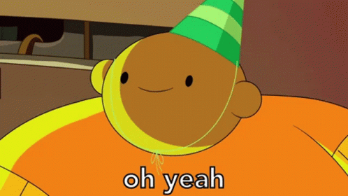A Cartoon Character Is Wearing A Party Hat And The Words Oh Yeah Are Below Him GIF