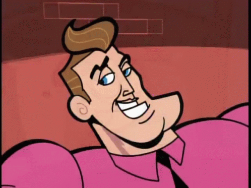 a cartoon character is wearing a pink shirt and tie