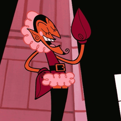 A Cartoon Character Is Wearing A Pink Swirl Collar And Holding A Red Object GIF