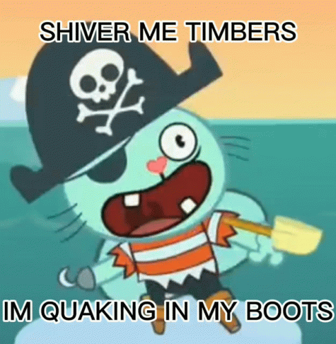 A Cartoon Character Is Wearing A Pirate Hat And Holding A Shovel And Says Shiver Me Timbers GIF