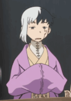 a cartoon character is wearing a purple robe and making a sad face