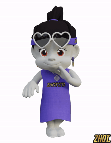 A Cartoon Character Is Wearing A Purple Shirt That Says ' Zhotcita ' On It GIF