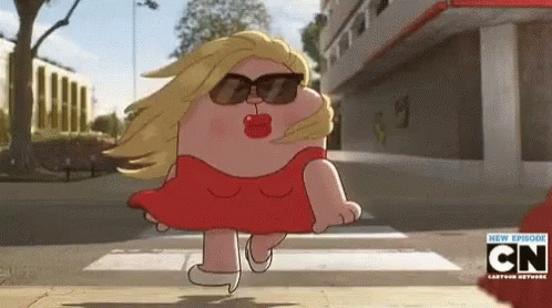 A Cartoon Character Is Wearing A Red Dress And Sunglasses . GIF