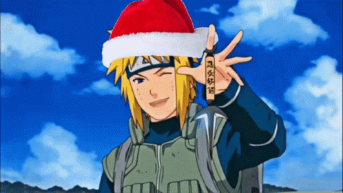 A Cartoon Character Is Wearing A Santa Hat And Holding A Sign GIF