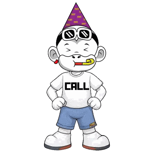 a cartoon character is wearing a shirt that says call and a party hat