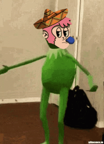 A Cartoon Character Is Wearing A Sombrero And Has A Blue Balloon In His Mouth GIF
