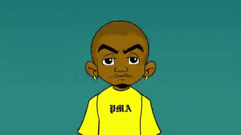 A Cartoon Character Is Wearing A Yellow Shirt That Says Pma On It GIF