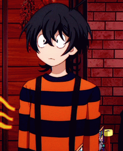 A Cartoon Character Is Wearing An Orange And Black Striped Shirt GIF
