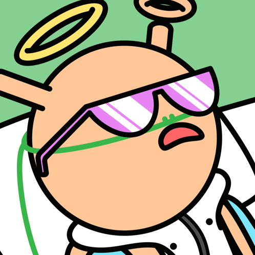A Cartoon Character Is Wearing Sunglasses And A Halo On His Head GIF