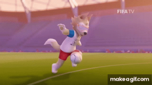 A Cartoon Character Kicking A Soccer Ball On A Soccer Field GIF