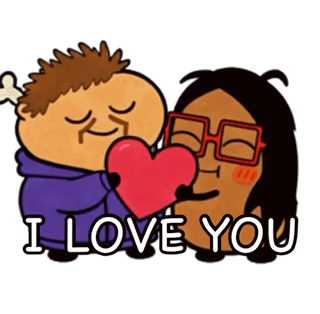 A Cartoon Character Kissing Another Character On The Cheek With The Words I Love You GIF
