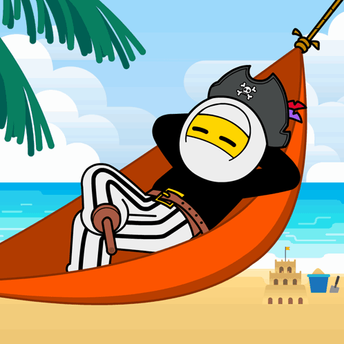 A Cartoon Character Laying In A Hammock With A Pirate Hat On GIF