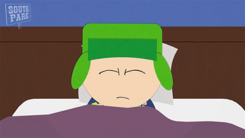 A Cartoon Character Laying In Bed With A Sign That Says South Park In The Background GIF